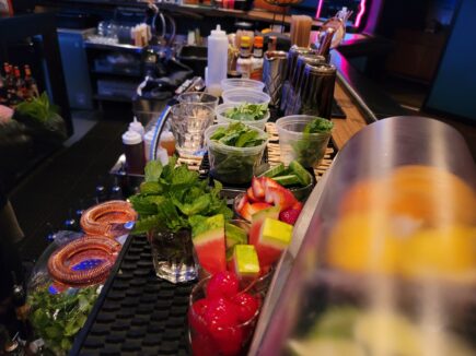 Fresh ingredients ready for students to create cocktails at our bartending school.