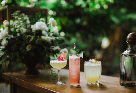 cocktails set up at the bar, drinks