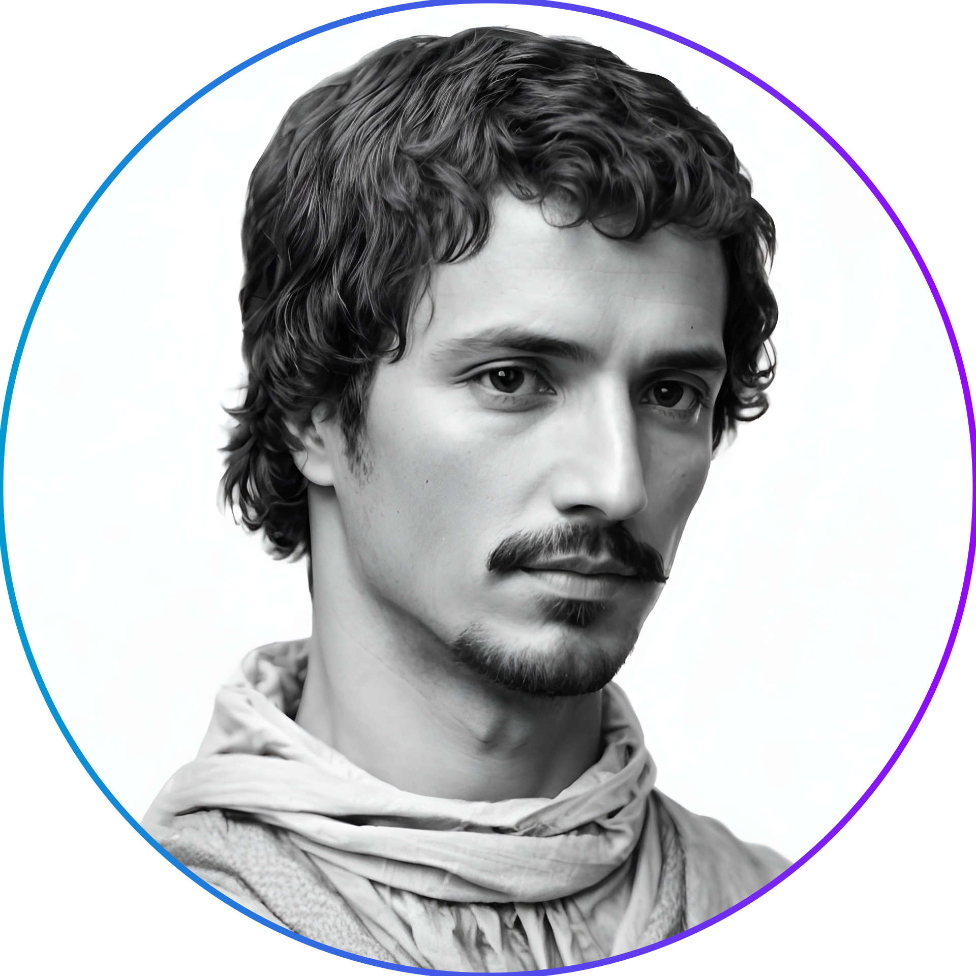 Giordano Bruno: Filosofo, matematico, poeta e teologo italiano rinascimentale, prende vita grazie all’intelligenza artificiale per discutere della fusione tra scienza, filosofia e arte.