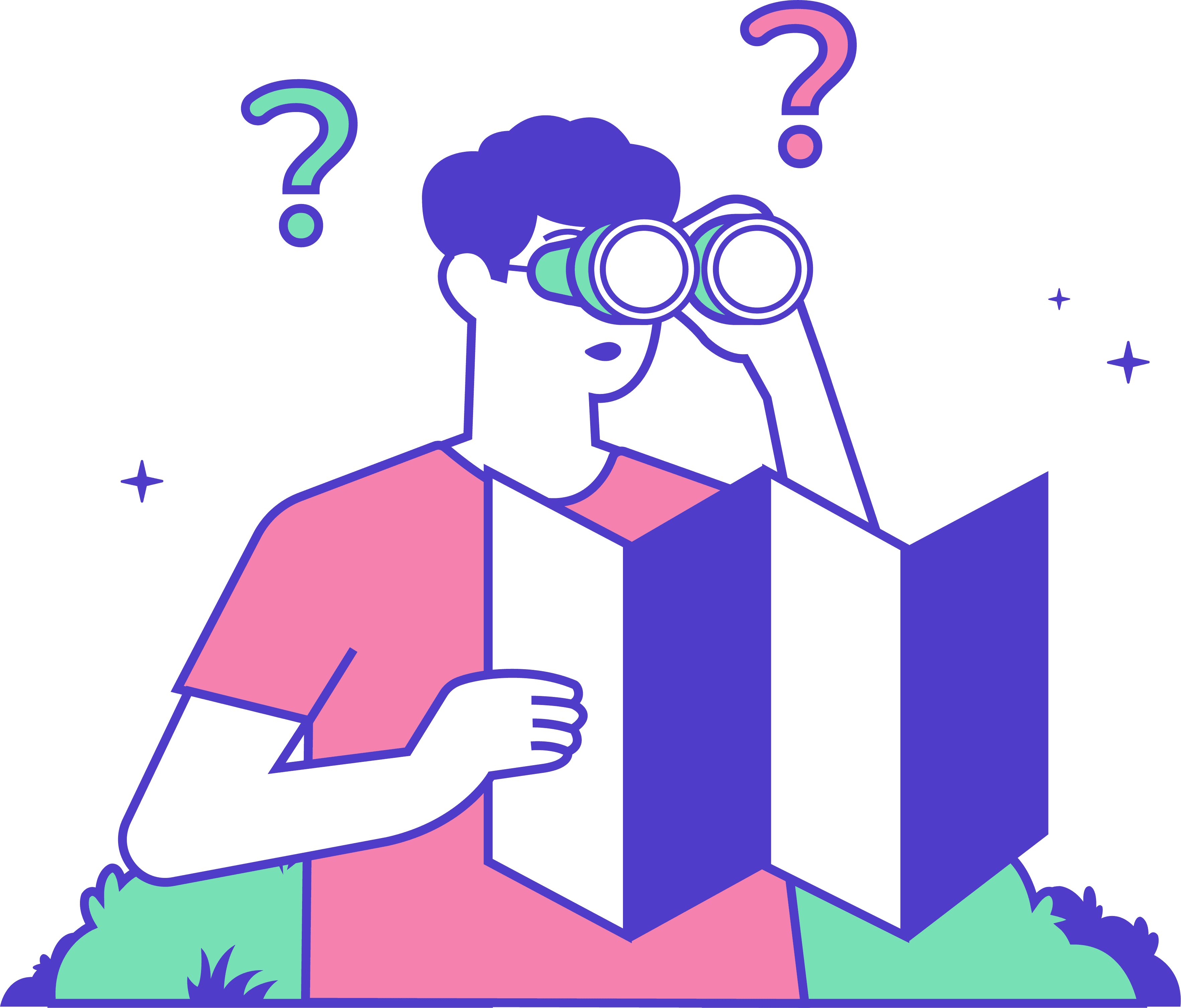男人拿著望遠鏡看地圖。