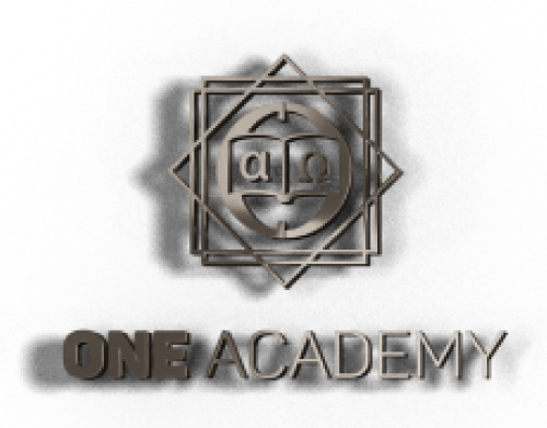 The One Academy logo is a geometric design depicting an open book, with the words "ONE ACADEMY" underneath.