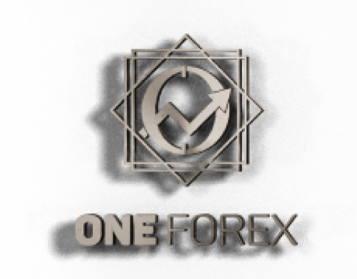 Logo of One Forex. Stylized graph arrows are drawn in an abstract geometric frame on a black background.