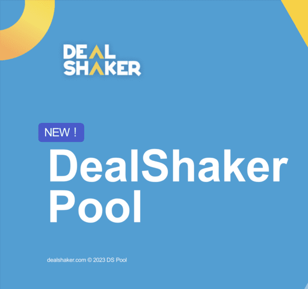 「New! DS Exchange Pool" with a blue graphic at the bottom with the DealShaker logo and website copyright notice.