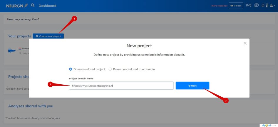 Nieuw project aanmaken in NeuronWriter