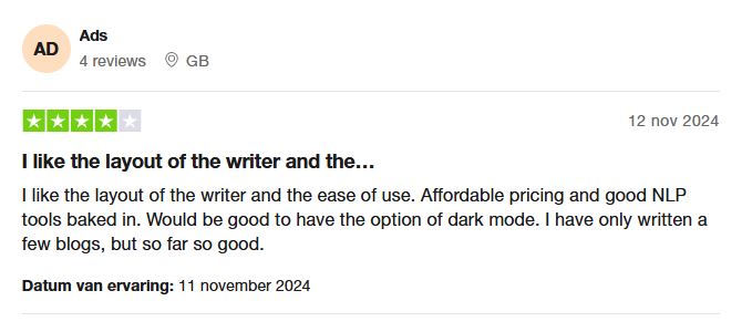 geschreven review op trustpilot over Neuronwriter 1