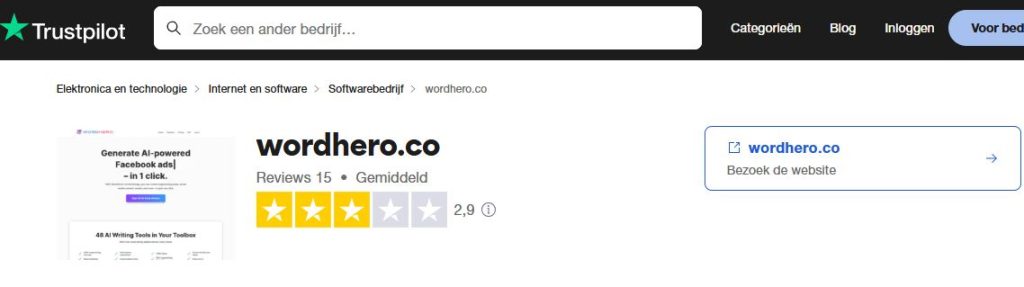 Trustpilot review Trustpilot review WordHero 2024