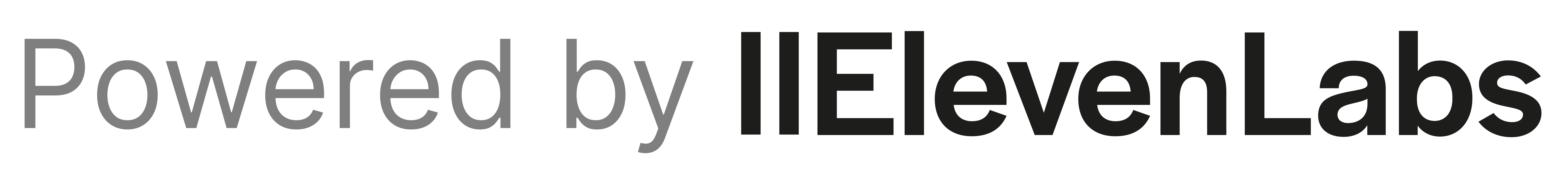 Zwart-wit logo van ElevenLabs, met de tekst 'Powered by ElevenLabs'.