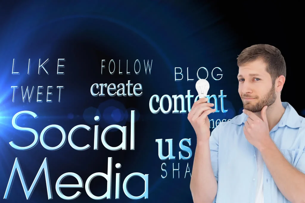Man met idee over socialmediaposts automatisch creëren
