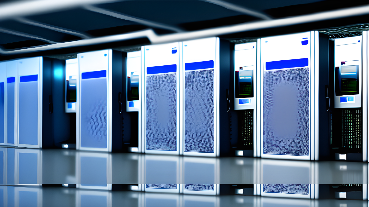 A row of servers in a data center can benefit from web development consulting.