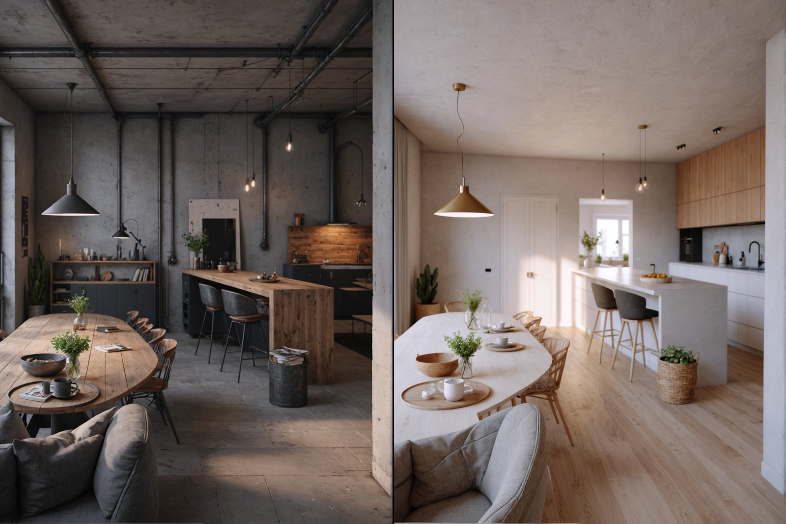 Sketch to Render - Open Kitchen Living Room