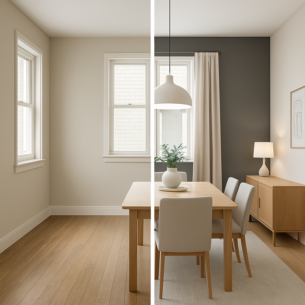 Small dining room redesigned with virtual staging