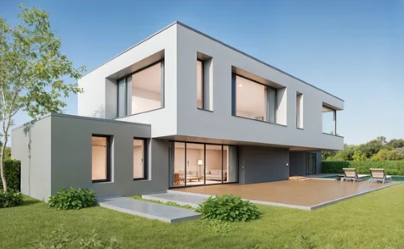 Initial exterior render of a house