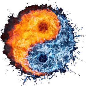 Yin Yang mit Feuer und Wasser modern Dargestellt als sinnbild für Tai Chi